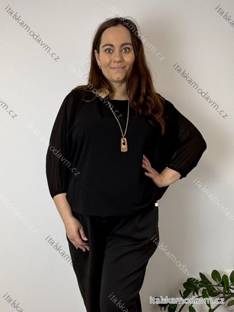 Halenka elegantní s přívěskem 3/4 dlouhý rukáv dámská nadrozměr SIRENA (48/50/52 ONE SIZE) ITALSKÁ MÓDA IMD26004/DU 48/50/52 Černá