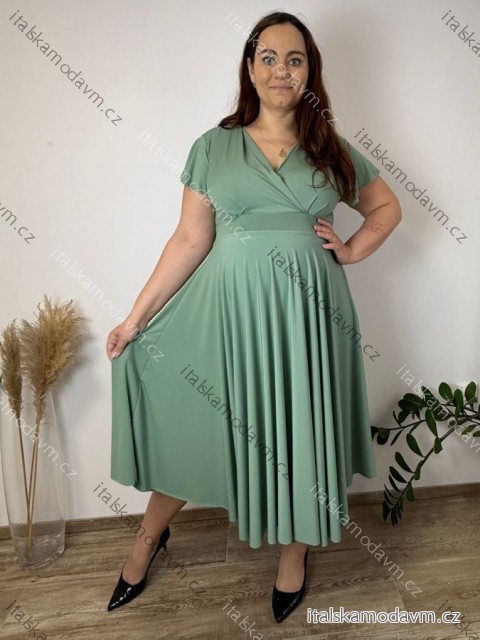 Šaty letné elegantní s krátkým rukávem dámske nadrozmer TASA (44/46/48 ONE SIZE) TALIANSKA MÓDA IM4260028/DUR 44/46/48 staromintová