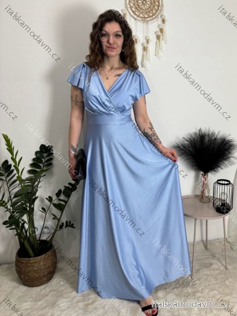 Šaty dlhé elegantný krátky rukáv dámske ANNA (S/M/L ONE SIZE) TALIANSKA MÓDA IM4260024/DUR světle modrá S/M/L