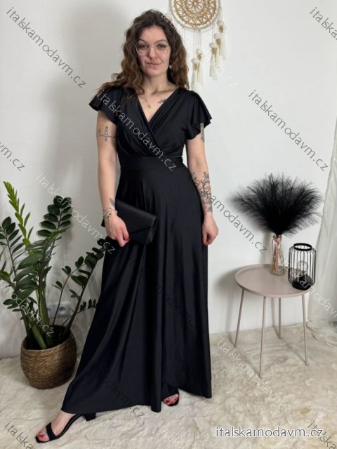 Šaty dlhé elegantný krátky rukáv dámske ANNA (S/M/L ONE SIZE) TALIANSKA MÓDA IM4260024/DUR černá S/M/L