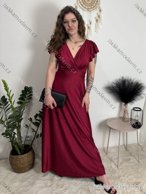 Šaty dlouhé elegantní krátký rukáv dámské ANNA (S/M/L ONE SIZE) ITALSKÁ MÓDA IM4260024/DUR vínová S/M/L