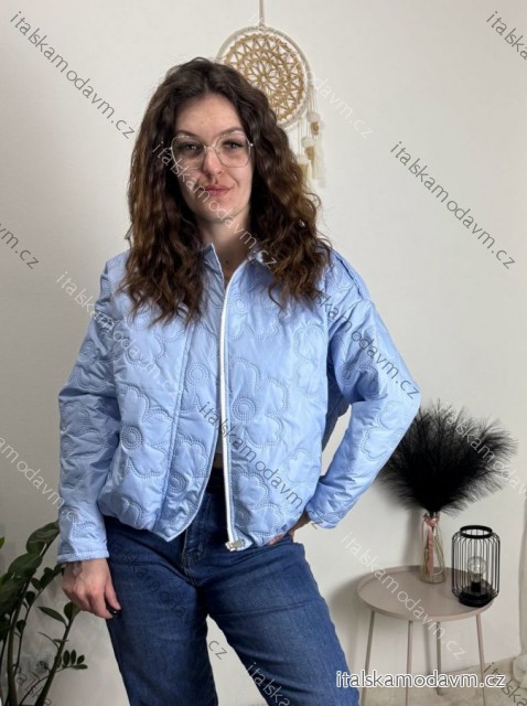 Bunda krátka oversize dlhý rukáv dámska BIANCA (S/M/L ONE SIZE) TALIANSKA MÓDA IMWCA26003/DU světle modrá S/M/L