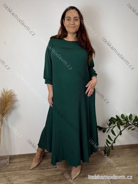 Šaty dlhé plisované jarní s vreckami dlhý rukáv dámske nadrozmer (52/54/56 ONE SIZE) TALIANSKA MÓDA IM426079/DUR