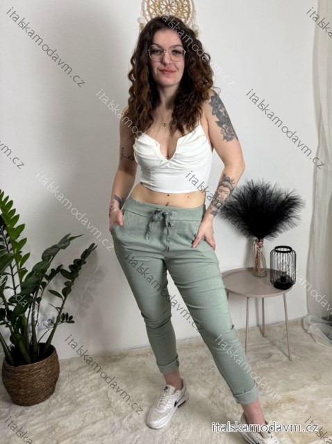 Nohavice strecové dlhé dámske (S/M/L ONE SIZE) TALIANSKA MÓDA IMPLI248115/DUR světle zelená S/M/L