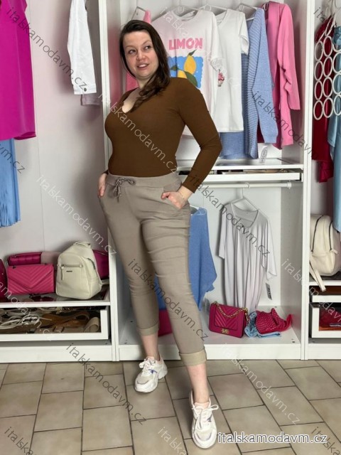 Kalhoty strečové dlouhé dámské (S/M/L ONE SIZE) ITALSKÁ MÓDA IMPLI248115/DUR  tm. béžová S/M/L