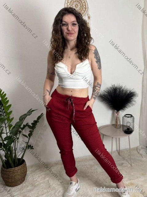 Nohavice strecové dlhé dámske (S/M/L ONE SIZE) TALIANSKA MÓDA IMPLI248115/DUR tmavě červená S/M/L