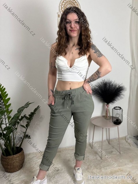 Nohavice strecové dlhé dámske (S/M/L ONE SIZE) TALIANSKA MÓDA IMPLI248115/DUR olivová S/M/L