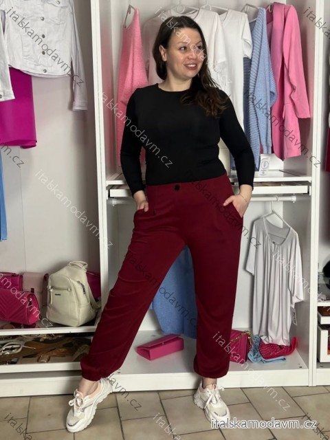 Tepláky/Kalhoty elegantné oversize dlhé dámske (S/M/L ONE SIZE) TALIANSKA MÓDA IMD26003/DUR vínová S/M/L