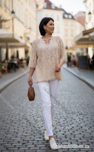 Tunika krajková 3/4 dlhý rukáv dámska nadrozmer (50/52/54 ONE SIZE) TALIANSKA MÓDA IMD26013