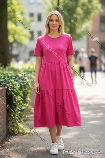 Šaty letní s kapsami krátký rukáv dámské nadrozměr (48/50/52 ONE SIZE) ITALSKÁ MÓDA IMD26016