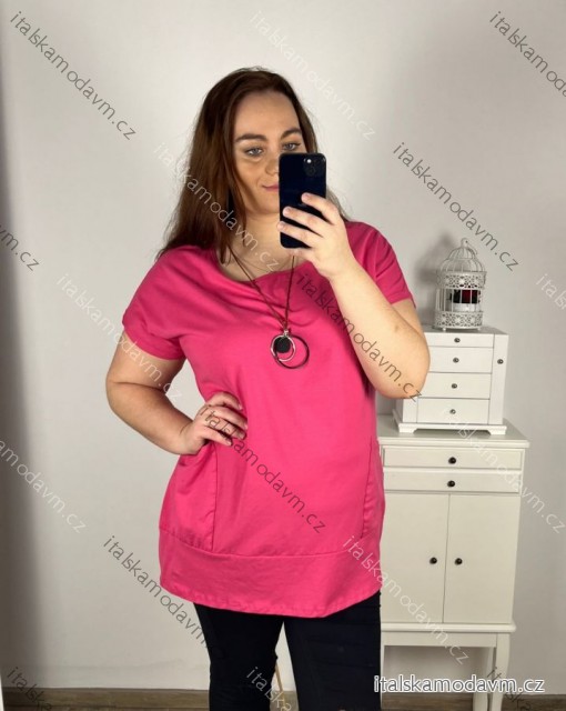 Tunika oversize krátký rukáv s přívěskem nadrozměr (3XL/4XL ONE SIZE) ITALSKÁ MÓDA IMC23146