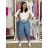 Kalhoty volnočasové riflové s páskem dámské VERONA S/M/L ONE SIZE) ITALSKÁ MÓDA IMD26028