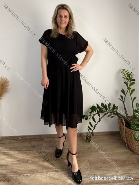 Šaty elegantní šifonové krátky rukáv dámske nadrozměr AMANDA (42/44/46 ONE SIZE) TALIANSKA MóDA IM4261124/DU 42/44/46 Černá