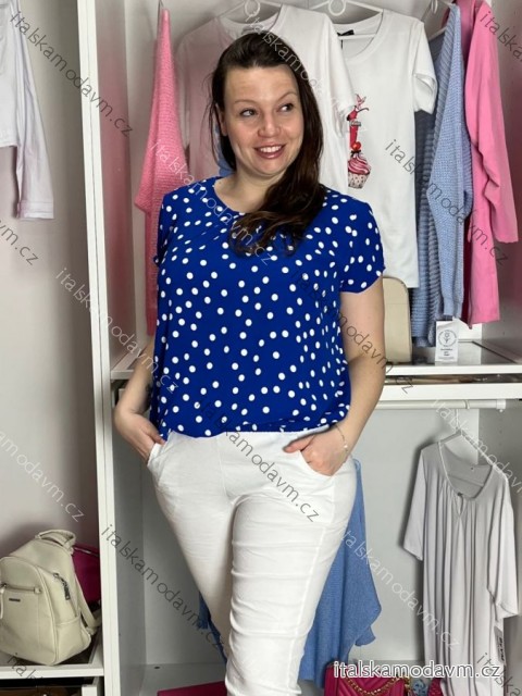 Tunika s gumou krátký rukáv dámské SIMONA (M/L/XL ONE SIZE) ITALSKÁ MÓDA IMC26045/DU M/L/XL modrá královská