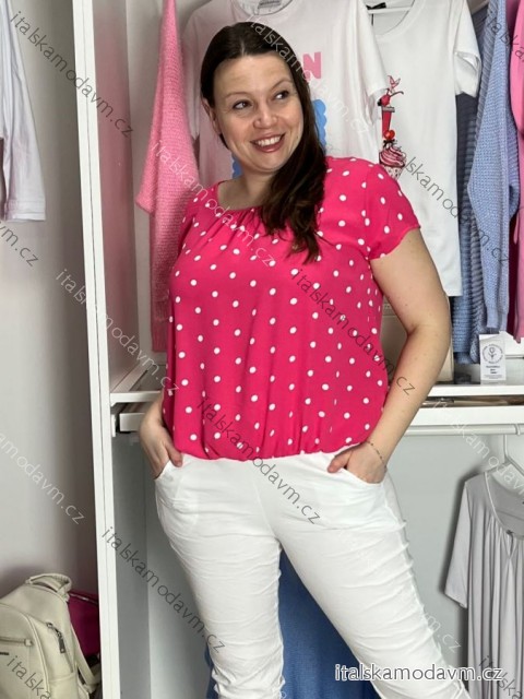 Tunika s gumou krátký rukáv dámské SIMONA (M/L/XL ONE SIZE) ITALSKÁ MÓDA IMC26045/DU M/L/XL tmavě růžová