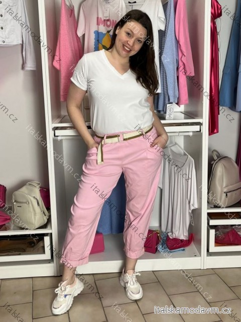 Kalhoty outdoorové s páskem dámské SARA (S/M/L ONE SIZE) ITALSKÁ MÓDA IM4261116/DU S/M/L růžová