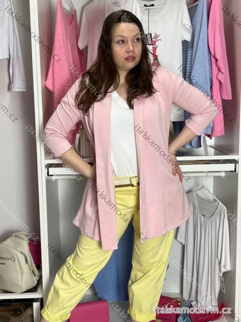 Cardigan 3/4 dlouhý rukáv dámský JANET (S/M/L ONE SIZE) ITALSKÁ MÓDA IMD26041/DU S/M/L růžová světlá