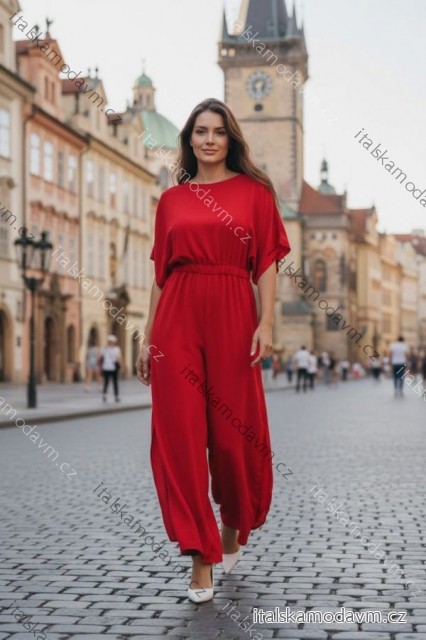 Overal letný krátky rukáv dámsky (S/M/L ONE SIZE) TALIANSKA MÓDA IMD26047 červená S/M/L