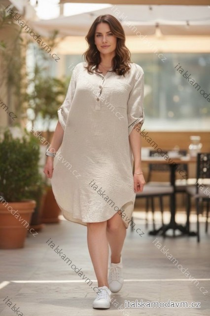 Šaty košilové mušelín 3/4 dlouhý rukáv dámské nadrozměr (52/54/56 ONE SIZE) ITALSKÁ MÓDA IMD26055