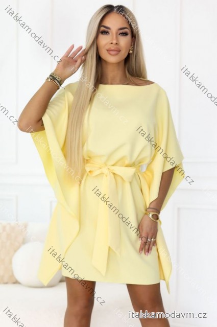 287-41 SOFIA Motýlie šaty s viazaním v páse - pastelovo citrónová
