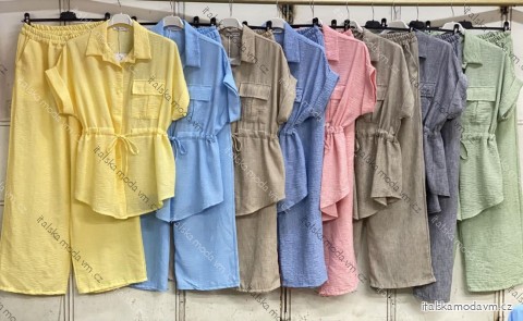 Souprava letní halenka krátký rukáv a kalhoty dámské nadrozměr (50/52/54 ONE SIZE) ITALSKÁ MÓDA IMC26053