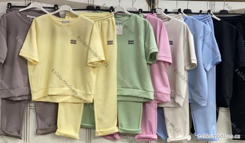 Souprava tepláková tričko krátký rukáv a kalhoty dámské nadrozměr (48/50/52 ONE SIZE) ITALSKÁ MÓDA IMC26055