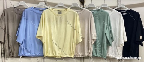 Tričko stahovací krátký rukáv dámské nadrozměr (44/46/48 ONE SIZE) ITALSKÁ MÓDA IMC26062