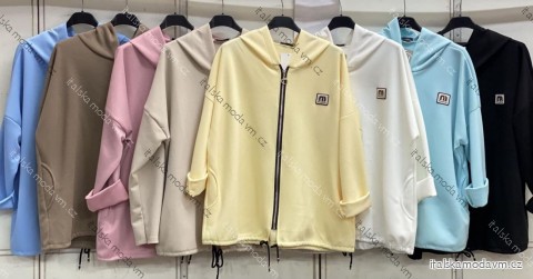 Mikina slabá s kapucí dlouhý rukáv dámská nadrozměr (50/52/54 ONE SIZE) ITALSKÁ MÓDA IMC26077