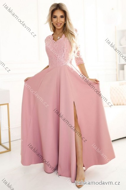 Šaty elegantní společenské krajkové dlouhé 3/4 rukávy Amber (S-2XL) POLSKÁ MÓDA NMC-309-13/DR