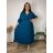 Šaty letní elegantní s 3/4 rukávem dámské nadrozměr ELIS (50/52/54 ONE SIZE) ITALSKÁ MÓDA IM4260025/DUR 50/52/54 modrá petrolejová