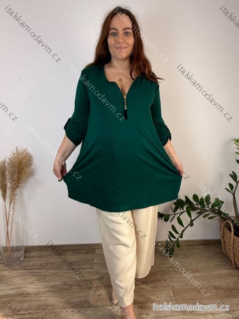 Šaty so zipsom dlhý rukáv dámske nadrozmer MICHALE (54/56/58 ONE SIZE) TALIANSKA MÓDA IMBM24002/DUR 54/56/58 tmavo smaragdová