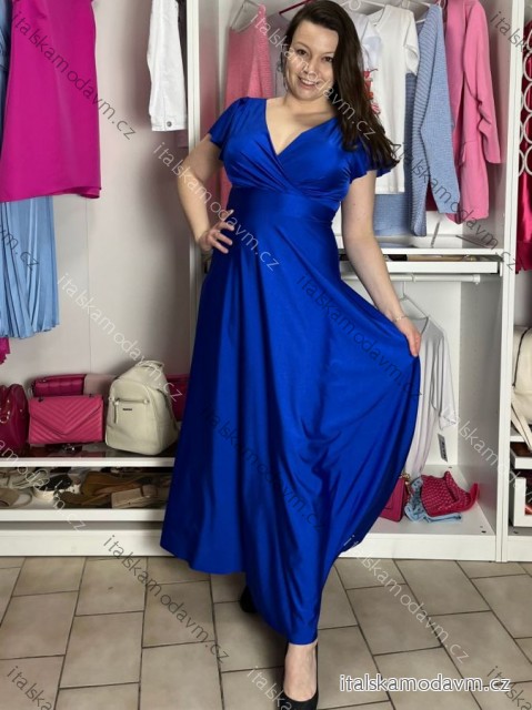 Šaty dlouhé elegantní krátký rukáv dámské ANNA (S/M/L ONE SIZE) ITALSKÁ MÓDA IM4260024