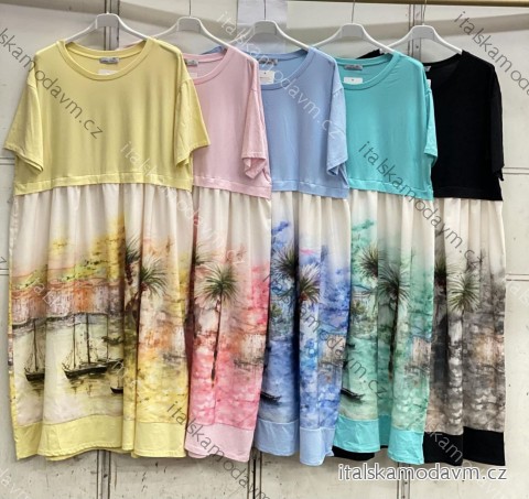 Šaty voľnočasové letné krátky rukáv dámske nadrozmer (48/50/52 ONE SIZE) TALIANSKA MÓDA IMC26085