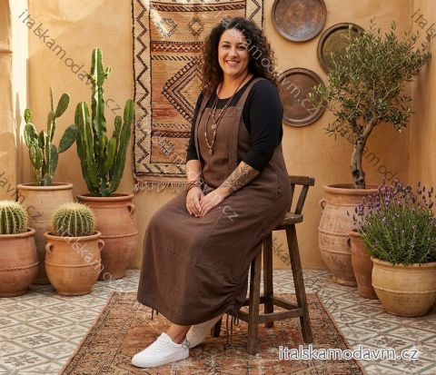 Šaty džínové letní stahovací s kapsami na ramínka dámské nadrozměr (50/52/54 ONE SIZE) ITALSKÁ MÓDA IMC26093