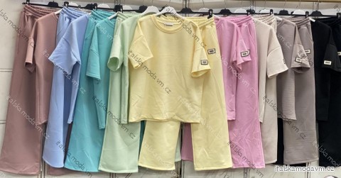 Souprava tepláková tričko krátký rukáv a kalhoty dámské nadrozměr (48/50/52 ONE SIZE) ITALSKÁ MÓDA IMC26095