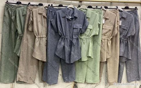 Souprava letní halenka krátký rukáv a kalhoty dámské nadrozměr (50/52/54 ONE SIZE) ITALSKÁ MÓDA IMC26096