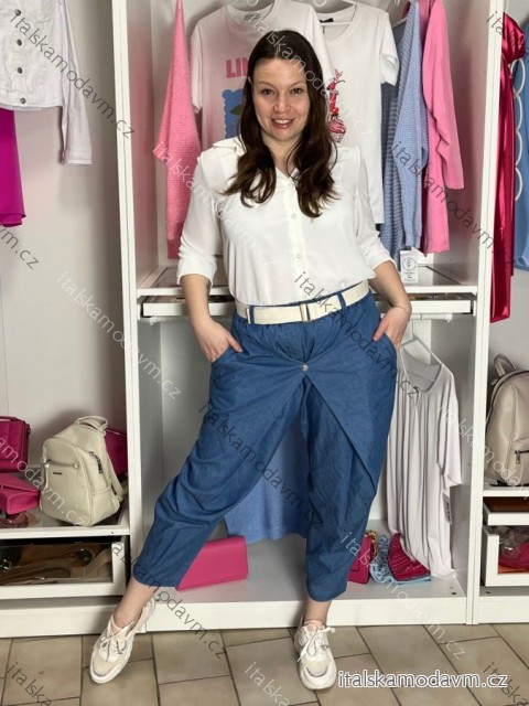 Nohavice voľnočasové riflové s opaskom dámske VERONA (S/M/L ONE SIZE) TALIANSKA MÓDA IMD26028/DU