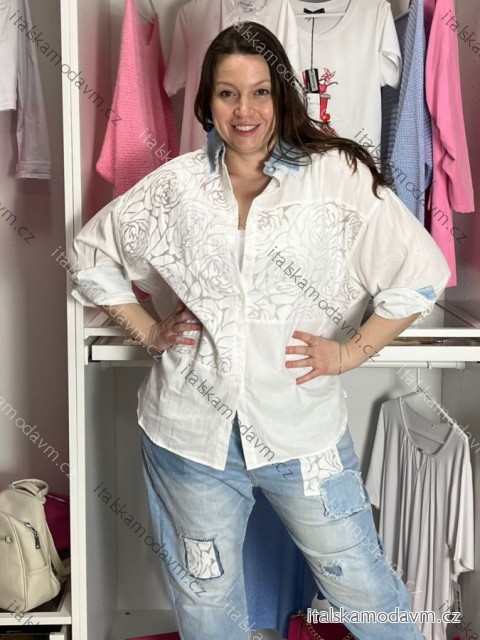 Košeľa predĺžená 3/4 dlhý rukáv dámska nadrozměr (S/M - L/XL) IMPSW26SW5004/DUR L / XL biela