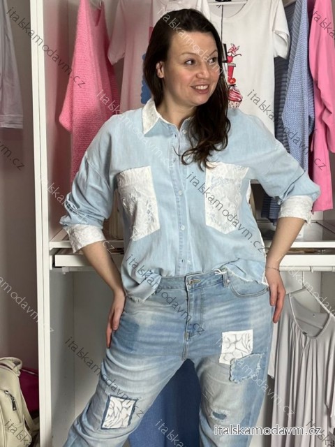 Košeľa predĺžená 3/4 dlhý rukáv dámska nadrozměr (S/M - L/XL) IMPSW26SW5096/DUR S / M modrá