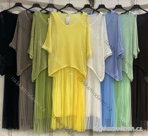 Souprava letní síťovaný plášť krátký rukáv a šaty dámské nadrozměr (54/56/58 ONE SIZE) ITALSKÁ MÓDA IMC26111