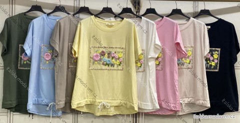 Tričko stahovací krátký rukáv dámské nadrozměr (46/48/50 ONE SIZE) ITALSKÁ MÓDA IMC26112