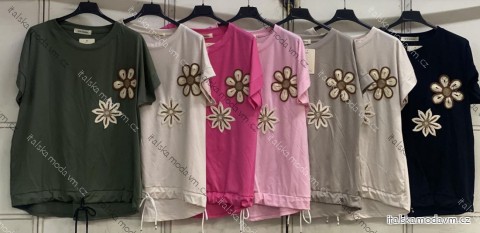 Tričko stahovací krátký rukáv dámské nadrozměr (46/48/50 ONE SIZE) ITALSKÁ MÓDA IMC26119