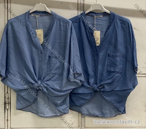 Košeľa riflová krátky rukáv dámska nadrozmer (54/56/58 ONE SIZE) TALIANSKA MÓDA IMC26122