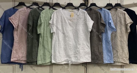 Tričko stahovací krátký rukáv dámské nadrozměr (44/46/48 ONE SIZE) ITALSKÁ MÓDA IMC26123