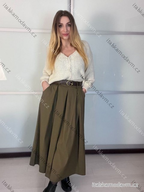 Sukně dlouhá s páskem dámská MARIA (S/M/L ONE SIZE) ITALSKÁ MÓDA IMPLU26G339201/DUR S/M/L zelená khaki