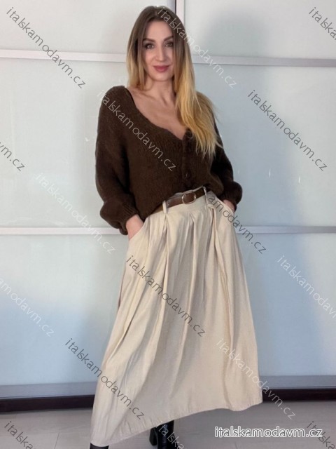 Svetr pletený na knoflíky dlouhý rukáv dámský (S/M/L ONE SIZE) INDICKÁ MÓDA IMWKA26001/DR S/M/L hnědá