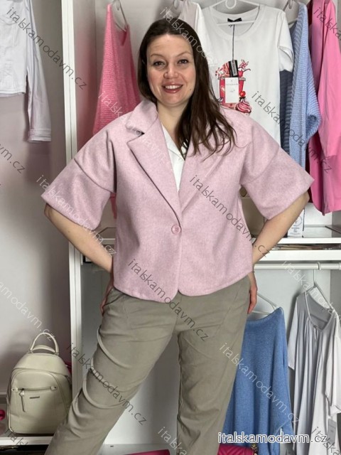 Kabátik teplý krátky rukáv dámsky (M/L/XL ONE SIZE) TALIANSKA MÓDA IMC26069/DR M/L/XL růžová světlá