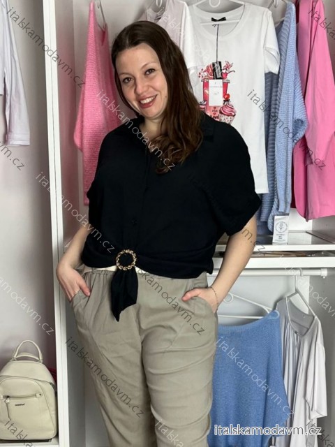 Košile elegantní krátký rukáv dámská BARBARA (S/M/L ONE SIZE) ITALSKÁ MÓDA IMC26048/DU S/M/L Černá