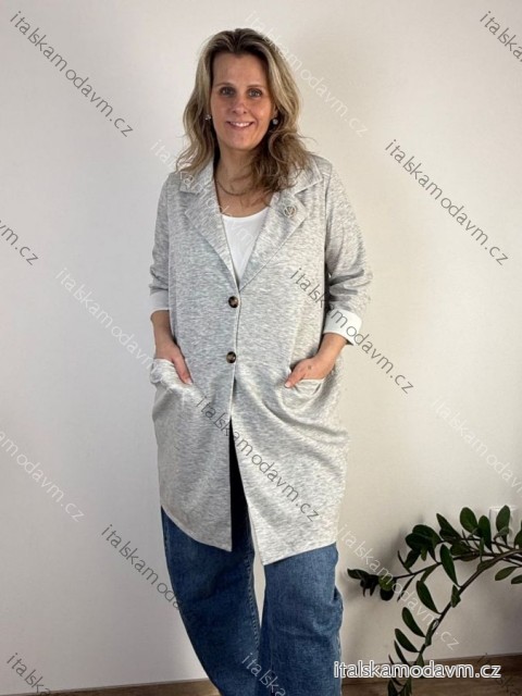 Kabátek slabý s kapsami na knoflíky dlouhý rukáv dámský nadrozměr (44/46/48 ONE SIZE) ITALSKÁ MÓDA IM426011/DUR