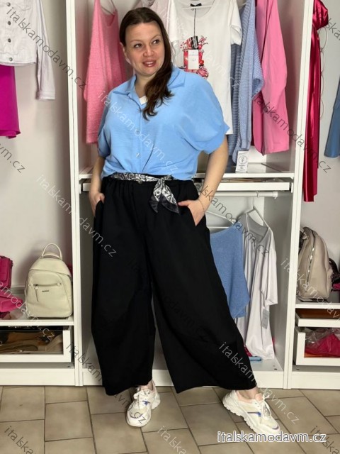 Nohavice letné s opaskom dámske (M/L/XL ONE SIZE) TALIANSKA MÓDA IMSM26095/DU M/L/XL čierna